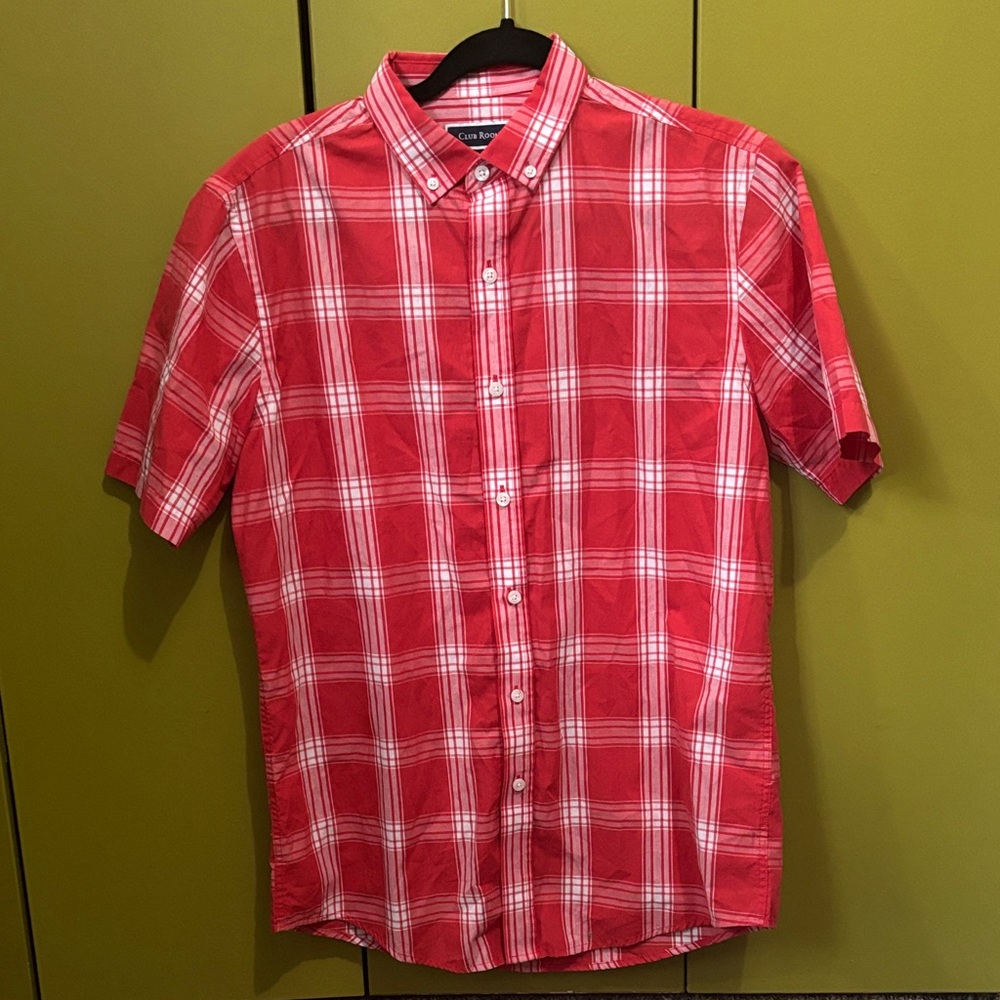 Club Room Red & White Plaid Short-Sleeve Button-Down Shirt